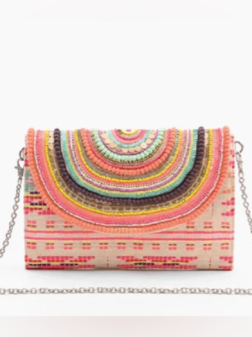 Multicolor Embroidered Beaded Crossbody Clutch